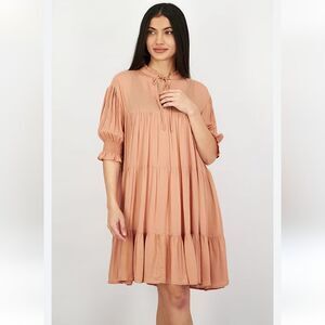 And Now This Women's Tiered Babydoll Dress Taupe Terracotta Size L